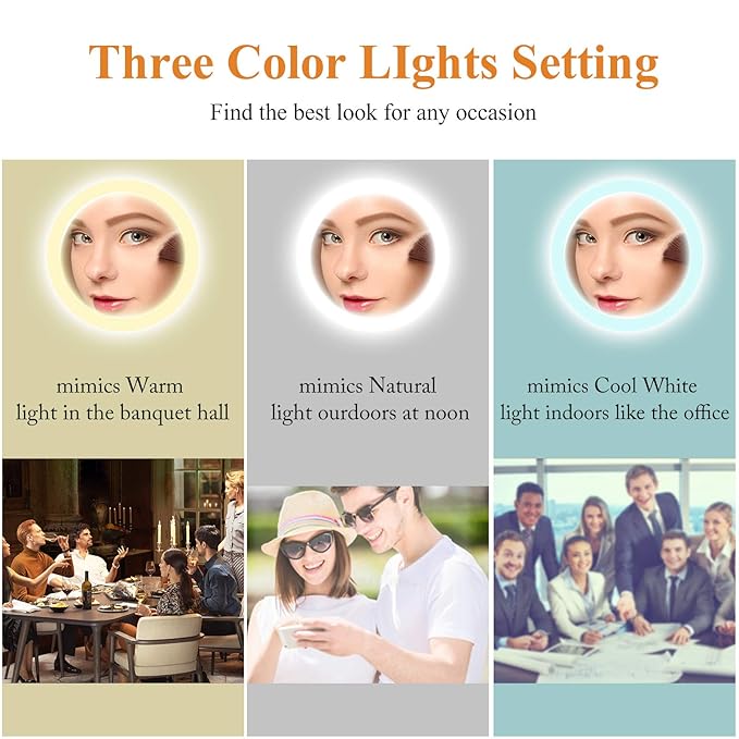 GURUN 8.5 Inch Tabletop LED Lighted Makeup Mirror with 10x Magnification Double Sided Vanity Mirror Plug Power Chrome Finish M2208D(8.5in,10x)