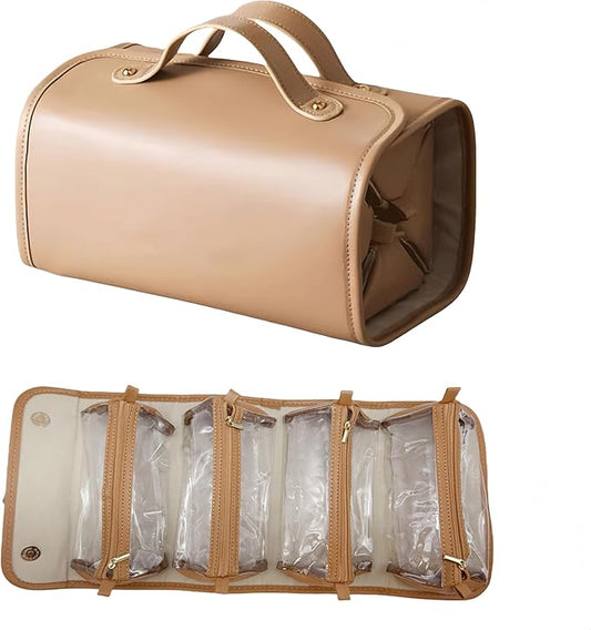 Stylish 4-in-1 Foldable Cosmetic Bag – Large Expandable Capacity, Waterproof with Detachable Interior Pockets & Mini Pouches, Ideal for Women's Travel Makeup Organization