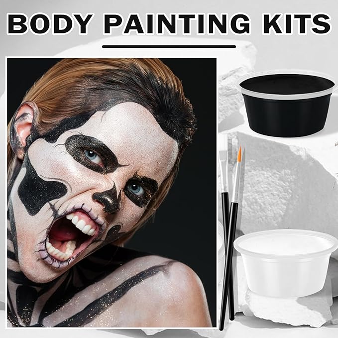 Black and White Face Body Paint with Brushes Halloween Face Paint Makeup Kit Oil Based Face Painting Kit for Cosplay Clown Skeleton Vampire Special Effects Makeup