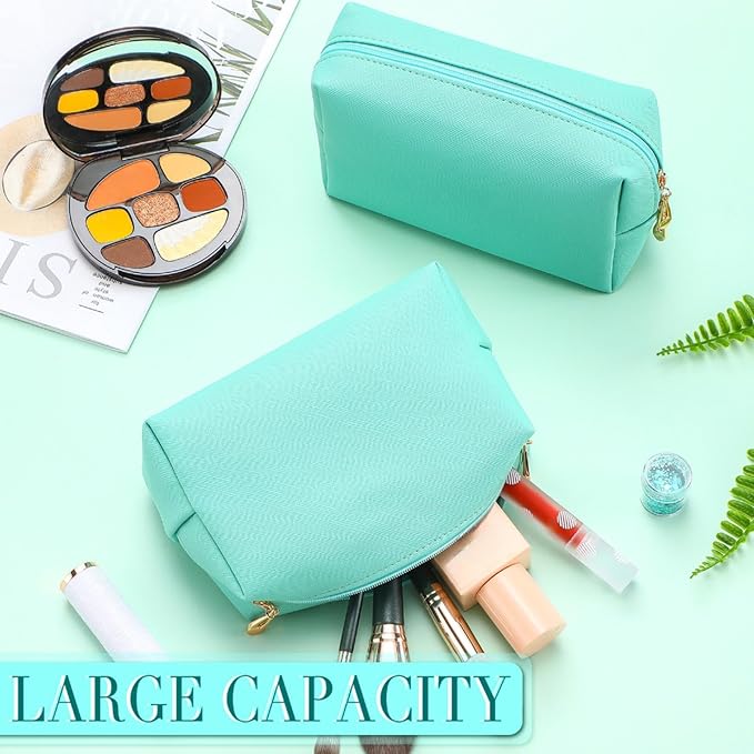 Sanwuta 9 Pcs Makeup Bags Bulk PU Double Zippers Cosmetic Bag Makeup Toiletry Pouch Portable Travel Organizers Case for Women Bachelorette Party End of The Year Bridesmaid Gift(Green)