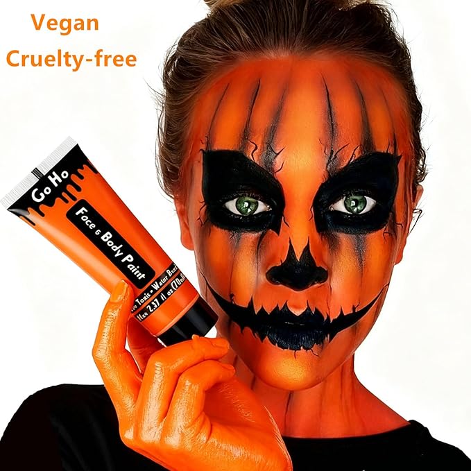 Go Ho Orange Body Paint Washable(2.37oz/pc),Water Based Cream Orange Face Body Paint for Starfire SFX Cosplay Costumes Festivals Halloween Pumpkin Makeup