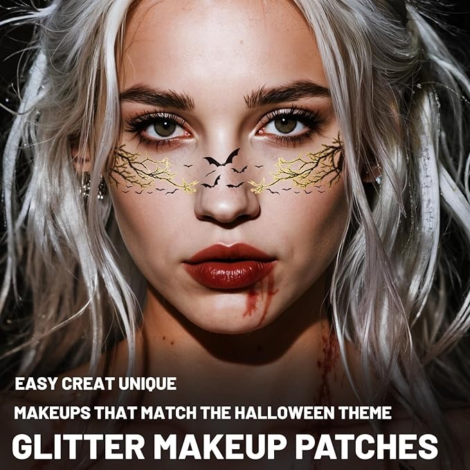 12 Sheets Halloween Face Temporary Tattoo, Ghost Skull Witch Bat Spider Pumpkin Rose Waterproof Fake Tattoos Face Makeup Freckles Patches For Women Girls Halloween Festival Party Supply