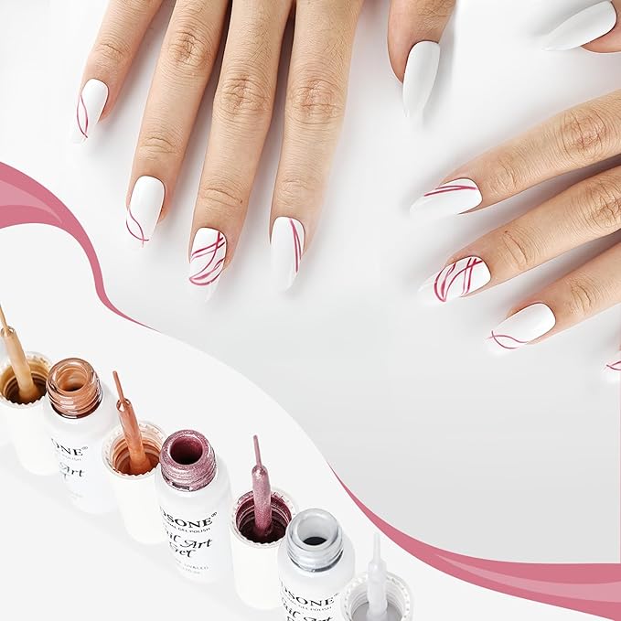 JODSONE Nail Art Gel Liner Set 10 Colors Glitter Red Black Pink Gel Nail polish Need U V Lamp Cured with Thin Brush at Home Salon Design