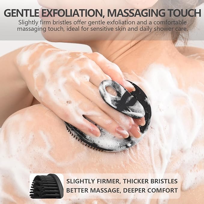 Silicone Body and Face Scrubber Set 3 Pack, BEAUTAIL Shower Bath Scrubber, Gentle Exfoliating Brush for Women Men Baby Sensitive Skin, More Hygienic Than Traditional Loofah, Long Lasting, Black+Gray