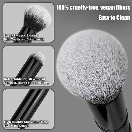 JILIER Retractable Kabuki Brush for Cream and Powder Face Makeup, Travel Makeup Brush Set, Perfect for Bronzer, Blush, and Other Face Makeup, make up brushes for women Cruelty-Free