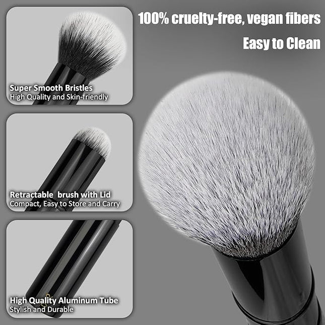 JILIER Retractable Kabuki Brush for Cream and Powder Face Makeup, Travel Makeup Brush Set, Perfect for Bronzer, Blush, and Other Face Makeup, make up brushes for women Cruelty-Free