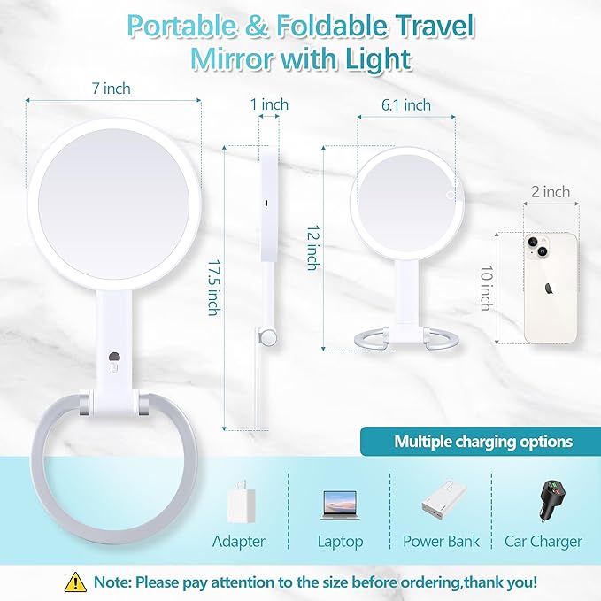 Makeup Mirror with Lights, 20X Magnifying Mirror with Light and Adjustable Brightness,Vanity Mirror with Lights and 3 Colors, 2-Sided Travel Mirror with Light, Tabletop Mirrors for Home and Outside