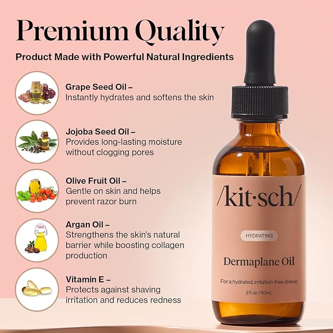 Kitsch Dermaplane Face Oil with Jojoba & Argan Oil – Hydrating Facial Formula for Dermaplaning Tool, Gua Sha & Razor Use – Irritation-Free Shave Oil for Soft, Radiant Skin – 2oz