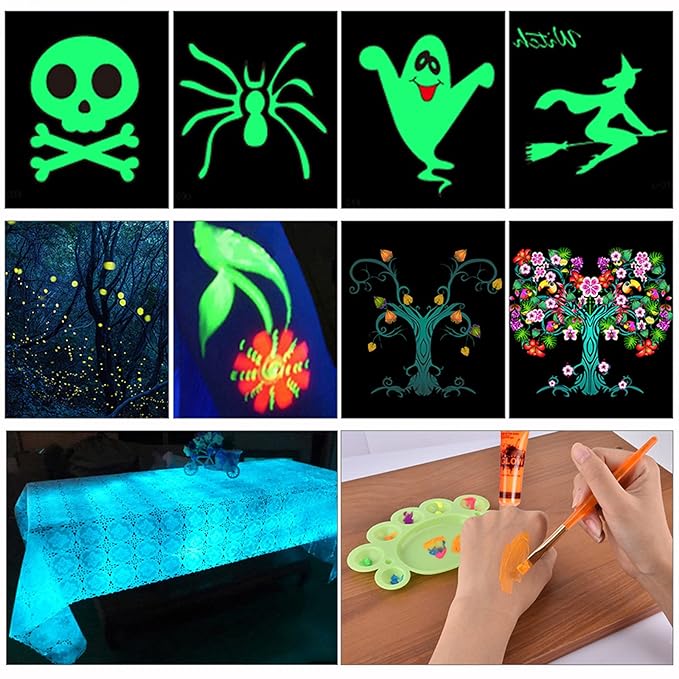 Glow in Dark Face Body Paint UV Blacklight Neon Fluorescent 0.34oz Set of 6 Tubes