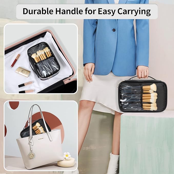 OCHEAL Clear Makeup Bag, Portable Cosmetic Organize,Travel Makeup Bag Cute Clear Pouch For Women and Girls Cosmetics Bags with Divider Makeup Brush Compartment-Large