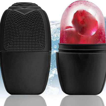 XHJRI Ice Face Roller Massager,Ice Cube Roller for Face, Eyes and Neck Naturally Conditioning and Skin Care,De-Puff Eye Bags,Reduce Migraine Pain,Reusable Massage Silicone Ice Mold (New Black)