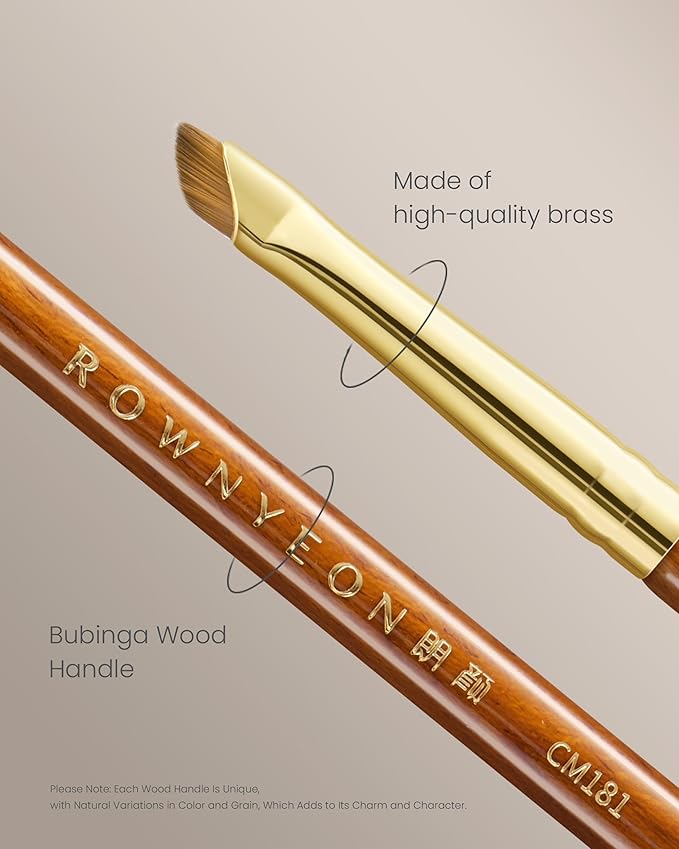Desert Oak Series Wing Liner Duo Brush Set - CM 180 Bold Angled Eyeliner & CM 181 Precision Detail Brush for Gel/Liquid/Powder, Bubinga Handle & Brass Ferrule