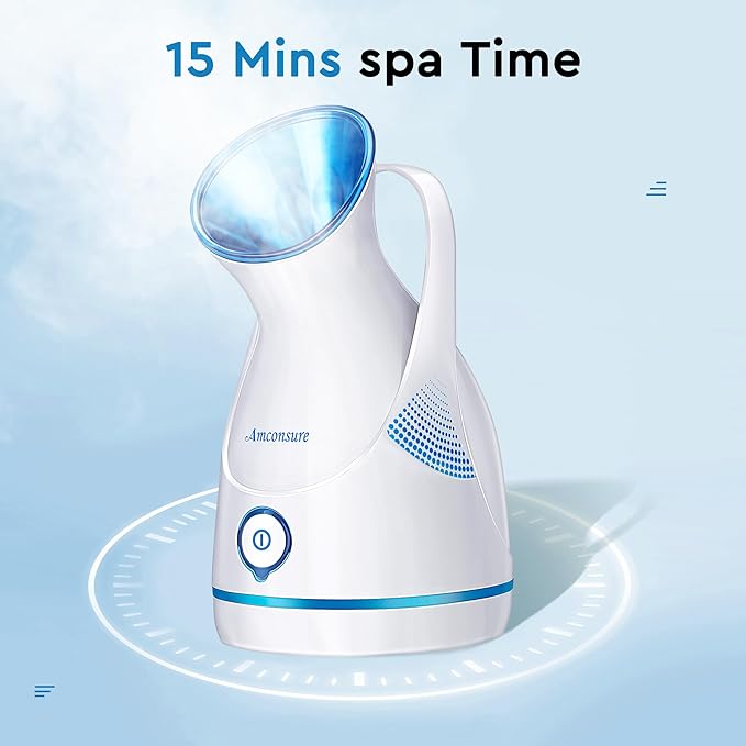 Amconsure Facial Steamer - Nano Ionic Face Steamer Warm Mist Steamer for Home Sauna SPA, Humidifier for Deep Cleaning Unclogs Pores Sinuses(Blue)