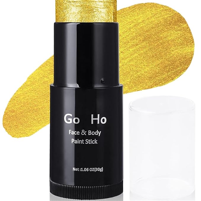 Go Ho Cream-Blendable Gold Face Paint (1.06 oz),Waterproof Gold Face Paint Stick for Halloween Cosplay Zombie Vampire Skeleton Clown SFX Makeup,Gold Eye Black Stick