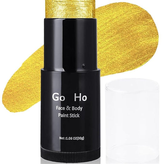 Go Ho Cream-Blendable Gold Face Paint (1.06 oz),Waterproof Gold Face Paint Stick for Halloween Cosplay Zombie Vampire Skeleton Clown SFX Makeup,Gold Eye Black Stick