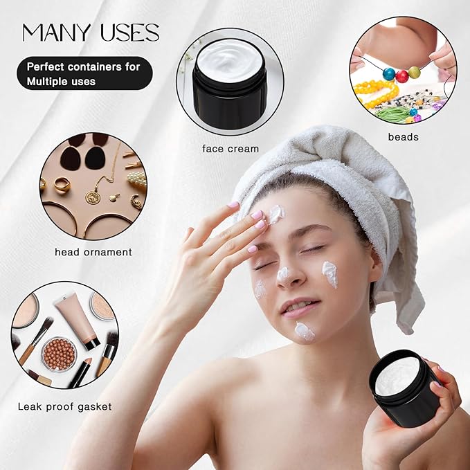 Patelai 4 Pieces Round Wide-mouth Leak Proof Plastic Container Jars with Lids for Travel Storage Makeup Beauty Products Face Creams Oils Salves Ointments DIY Making(2 Ounce,Pure Black)