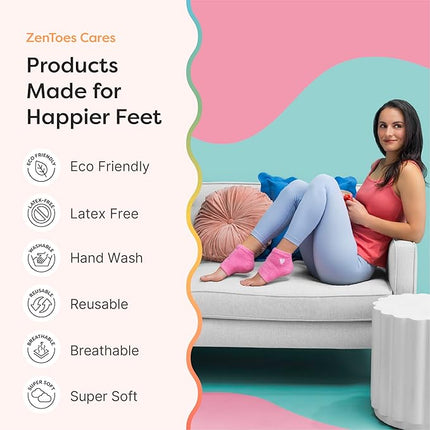 ZenToes Moisturizing Socks for Cracked Heel Treatment, Vitamin E, Olive Oil and Jojoba Oil Infused Heel Socks, Galentines Day Gifts, Self Care Gifts for Women (Pink with White Heart, Regular)