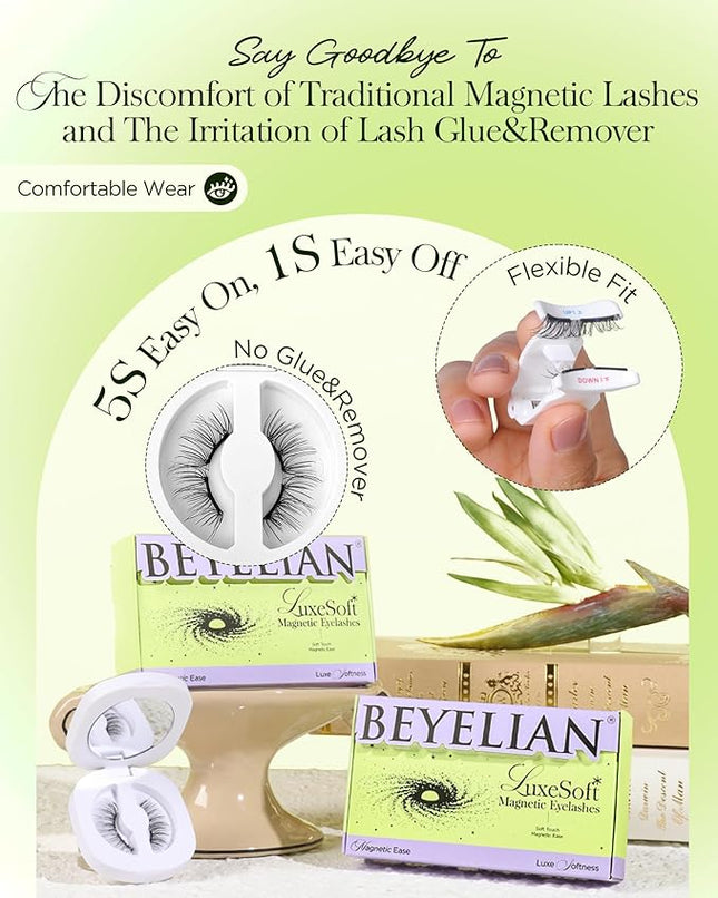 BEYELIAN Magnetic Eyelashes with Applicator Kit, False Eyelashes Natural Look Reusable, No Glue Needed Soft Magnetic Lashes for Eye (Lightweight & Comfortable)