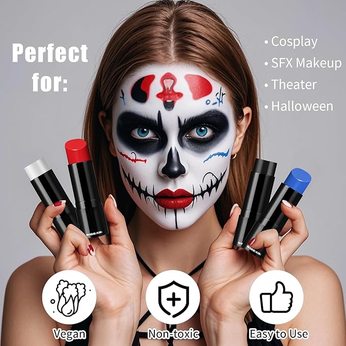 Black Cream-Blendable Face Paint Stick, Portable Eye Black Stick for Sports, Full-coverage Cream Face Paint for Halloween SFX Makeup Cosplay Joker Costume Parties
