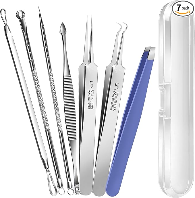 Teenitor Blackhead Remover Tools, Pimple Popper Tool Kit, Ingrown Hair Tweezers, Blackhead Extractor Pimple Extractor Ingrown Hair Removal Kit, Black Head Remover for Face
