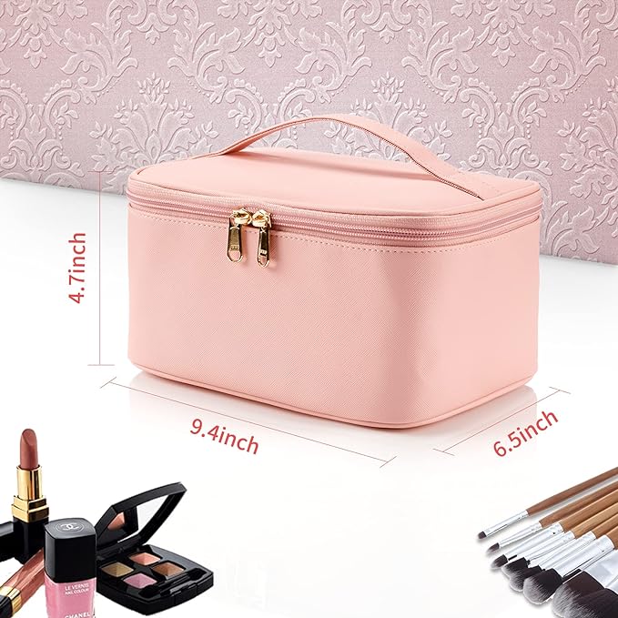 OCHEAL Pink Makeup Bag,Travel Makeup Organizer Bag, Large Capacity Cosmetic Bags For Women Large Travel Toiletry Bag Girls Traveling With Brush Slot And Divider