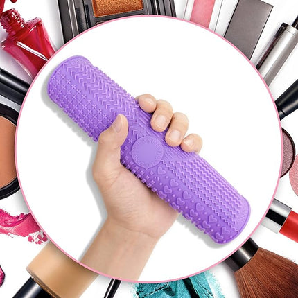 Makeup Brush Cleaner Mat Silicone Brush Cleaning Mat Big Size Make Up Brush Clean Pad with Suction Cup for Makeup Brush Cleaning (Purple)