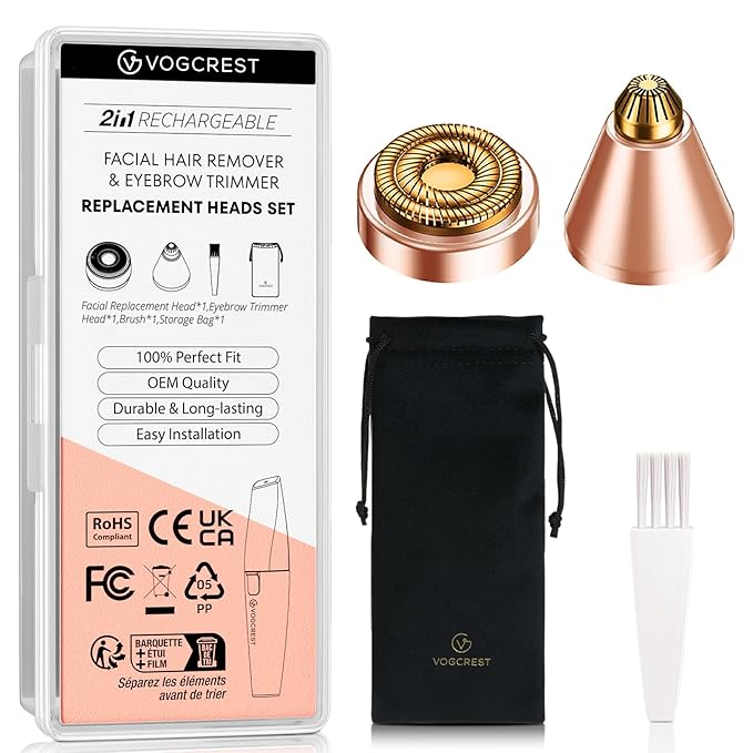 Replacement Heads for Facial Hair Removal: Original Heads Replacement Set for 2 in1 Eyebrow Trimmer - Painless Razor Head for Women - Suitable for VG VOGCREST Model VG-102, VG-1023, VG-1024