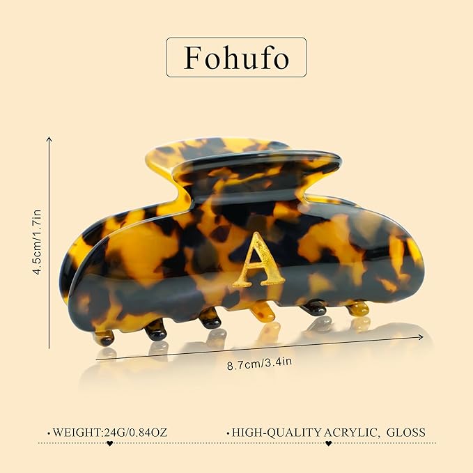 Birthday Gifts for Girls - Tortoise Shell Acrylic Letter Hair Clips, Monogram Hair Claw Alphabet Large Hair Clip, Fashion Glitter Claw Clips, Teen Girl Gifts Trendy Stuff, Letter C