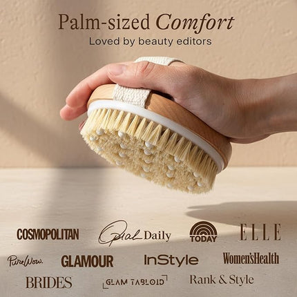 Dry Brushing Body Brush for Lymphatic Drainage & Cellulite - Natural Brustles for Wet and Dry Brushing, Body Exfoliating Brush with Massage Nodes for Soft & Smooth Skin