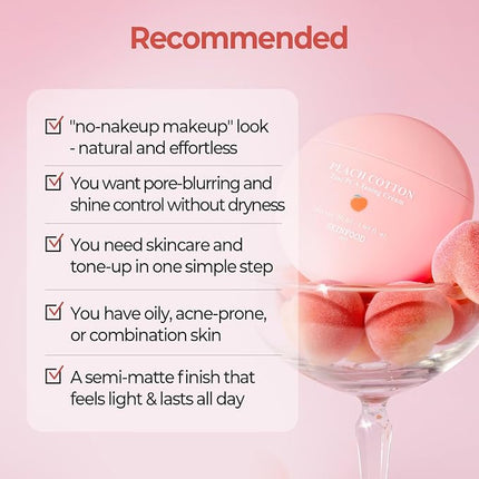 SKINFOOD Peach Cotton Zinc PCA Tone Up Cream, Korean Tinted Moisturizer for Face and Body, Dewy and Matte Skin Tint, Stocking Stuffers, Skin Care Makeup for Color Correcting (1.69 fl. oz.)