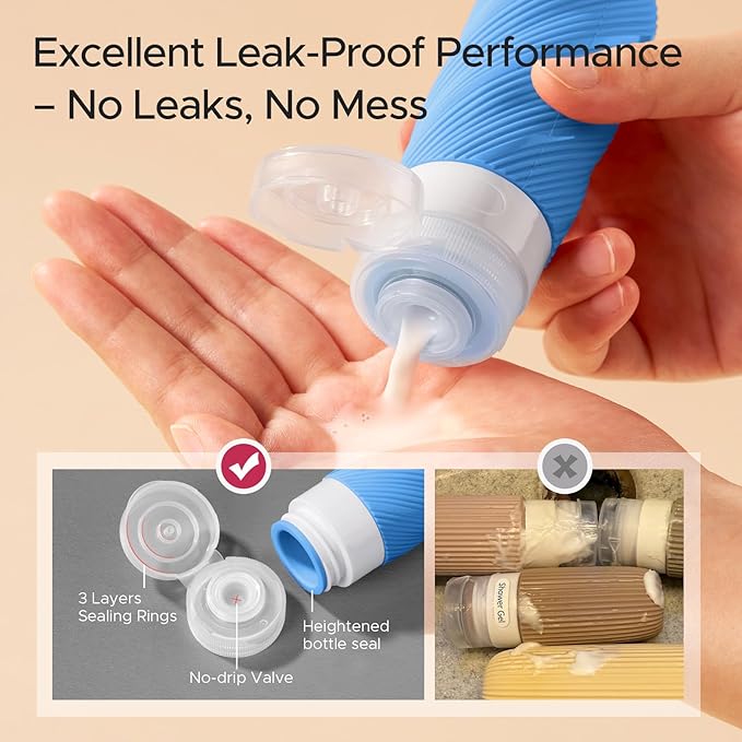 23 Pack TSA Approved Travel Bottles for Toiletries, Leak Proof Refillable Travel Size Containers Kit with Silicone Squeezable Bottles Jars for Shampoo Lotion Conditioner, in Clear Bag, Blue