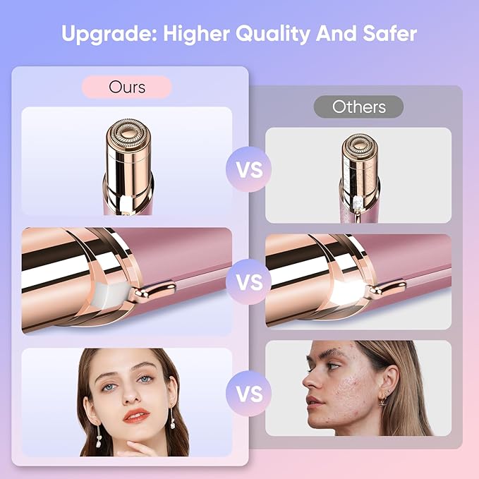 Facial Hair Remover for Women- as Seen on TV Painless Face Shaver -Mini Hair Remover, Electric Razor Shaver Portable Bikini Epilator for Lips, Chin, Armpit, Peach Fuzz,Neck, Cheek(Rose Gold)