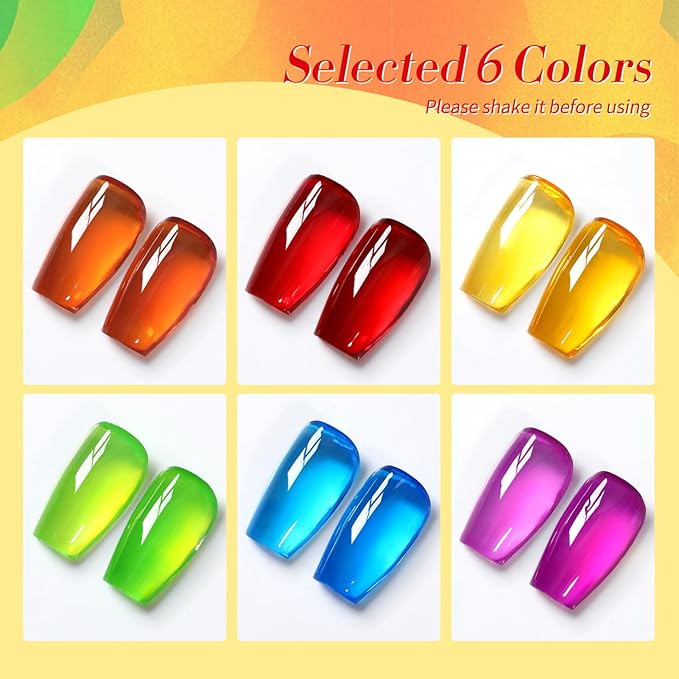 Born Pretty Neon Jelly Gel Polish Halloween Gel Nail Polish,Blood Wine Red Burgundy Brown Blue Purple Green Translucent,Soak Off U v LED Light Cure Nail Art Kit for Salon Manicure and DIY at Home