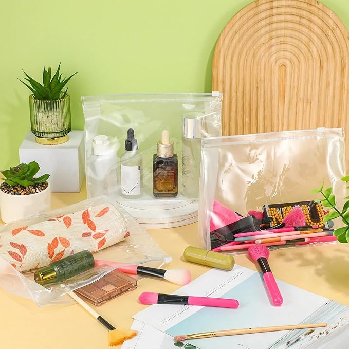 Xuniea 50 Pcs Mini Clear Makeup Bag Small Clear Zipper Pouch Travel Plastic Cosmetic Organizer Waterproof for Toiletries Swimsuit Bikini Bathing Suit(8.6'',Transparent)