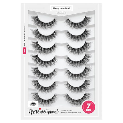 Happy Heartbeat 3D Clear Band Lashes 14mm Natural Soft Faux Mink Lashes C/D Curl Cat Eye Wispy Fake Eyelashes Short Cross Reusable False EyeLashes 7 Pairs (No.200)