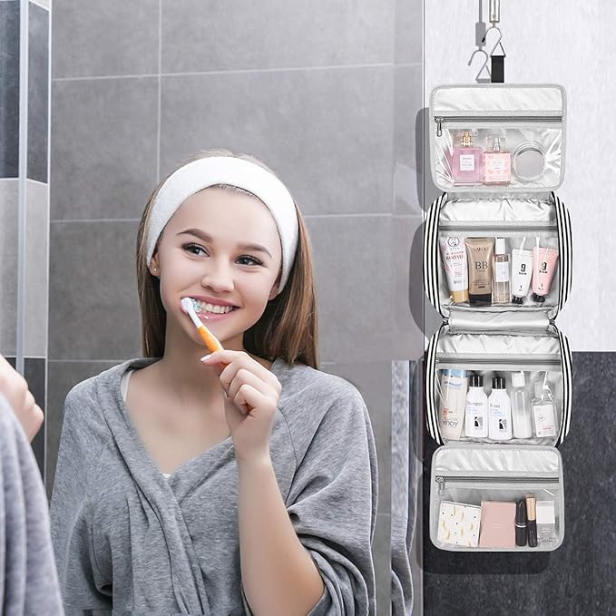 Hanging Travel Toiletry Bag,Large Capacity Cosmetic Travel Toiletry Organizer for Women with 4 Compartments & 1 Sturdy Hook,Perfect for Travel/Daily Use/Christmas