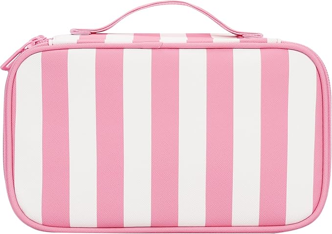 Relavel Travel Makeup Bag, Small Floral Cosmetic Bag with Makeup Brush Compartment, Portable Makeup Pouch for Women, Double Layer Makeup Organizer Bag Cute Toiletry Bag, Wide Strip