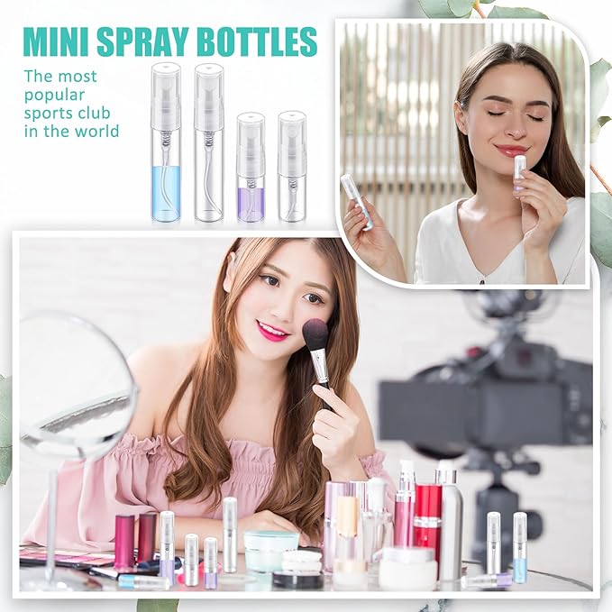 Zhehao 200 Pcs Mini Spray Bottles 2 ml, 5 ml Clear Glass Perfume Bottles Refillable Fine Mist Perfume Atomizer Portable Empty Sample Containers for Cleaning, Essential Oils, Travel (Clear Cap)
