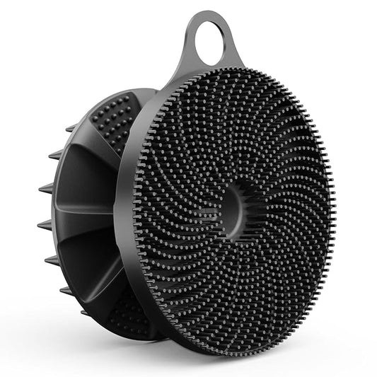 2 in 1 Silicone Brush, BEAUTAIL Body Shower Scrubber and Scalp Hair Massager Shampoo Brush, Deeply Cleanse Skin, Dandruff Removal and Hair Growth, Gentle for Women Men Sensitive Skin, 1 Pack (Black)