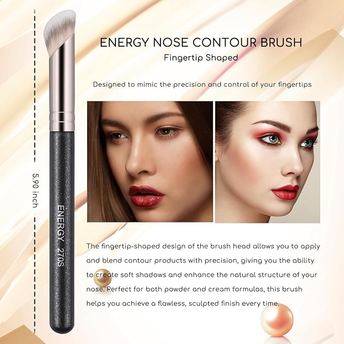 ENERGY Travel Makeup Brush Set with Bag Professional Angled Powder Foundation Bronzer Nose Contour Concealer Brushes for Liquid Cream Blending Face Make Up Applicators