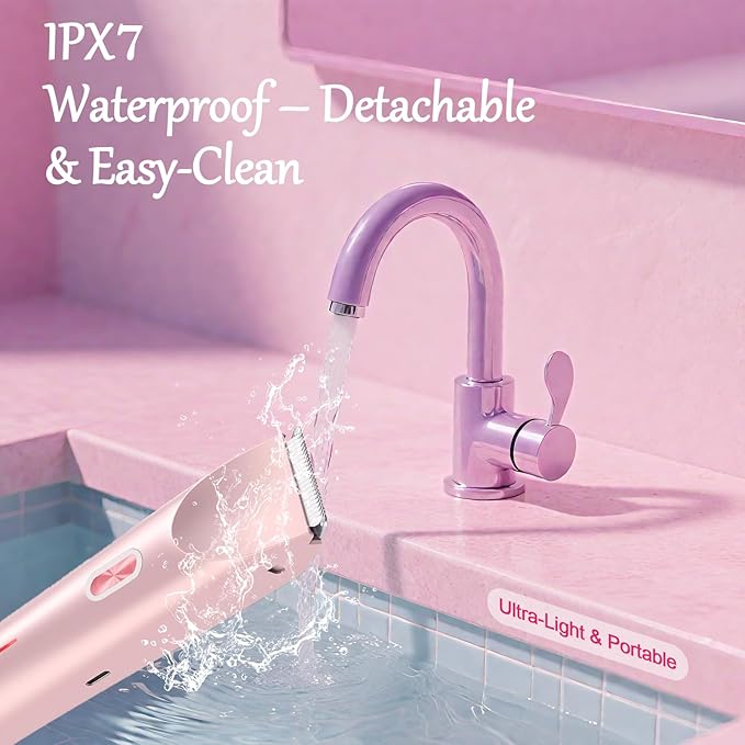 Dermave Bikini Shaver, 2 in 1 Dual Head Bikini Trimmer & Body Shaver, Pain-Free Electric Trimmer for Women, IPX7 Waterproof Wet & Dry, Ceramic Blade, Pink