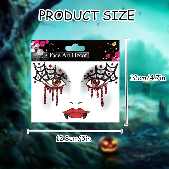 3 Pcs Halloween Face Stickers for Women, Bats and Spider Webs Face Gems Jewels,Day of the Dead Rhinestone Face Jewels Glitter Face Tattoo Stickers for Halloween Rave Party Cosplay