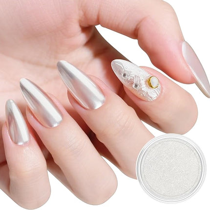 Artdone Silver Moonlight Chrome Nail Powder, Iridescent Unicorn Powder Metallic Mirror Effect Pigment Pearlescent Mermaid Pearl Glitter Dust Kit, Nail Art Decoration, Resin Craft