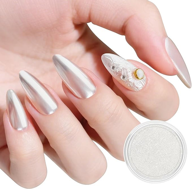 Artdone Silver Moonlight Chrome Nail Powder, Iridescent Unicorn Powder Metallic Mirror Effect Pigment Pearlescent Mermaid Pearl Glitter Dust Kit, Nail Art Decoration, Resin Craft