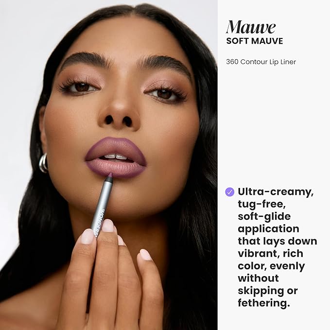 Wonderskin Lip Liner Pencil - 360 Contour Lipliner, Long Lasting, Sharpenable Lip Pencil, Waterproof and Transfer-Proof Nude Lip Liner (Mauve)