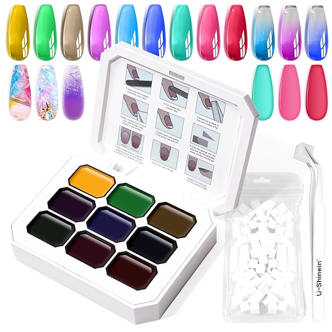 Gradient Painting Gel, 9 Colors Ombre Gel Nail Polish Jelly Gel Transparent Effect Summer Nails for Pigment Pat Aura Nails French Manicure Soak Off UV Dopamine Fructose