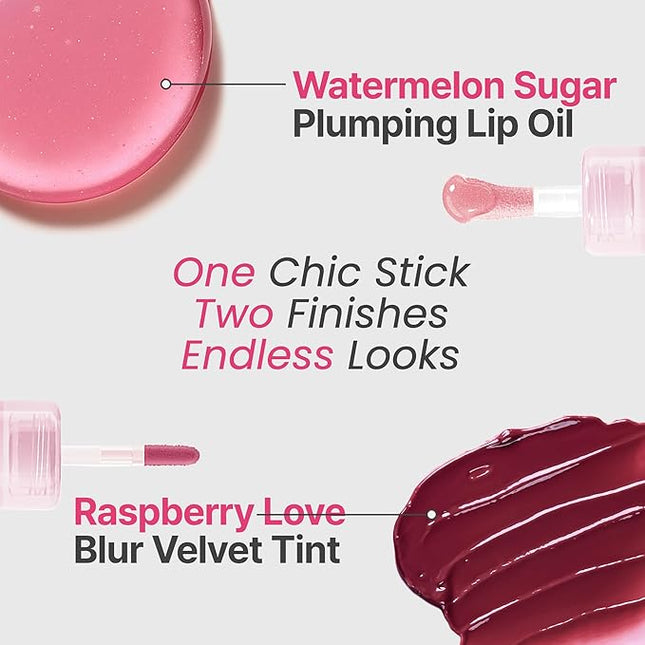 Epielle Herg Dual Lip Tint & Oil Raspberry Love & Watermelon Sugar, Double-Ended 2-in-1 Korean Lip Tint & Lip Plumper, Long-Lasting, Stocking Stuffers