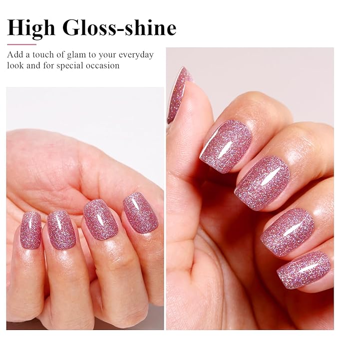 Imtiti Rose Gold Iridescent Glitter Gel Polish - Soak Off LED U V Shimmer Sparkle Nail Gel Polish DIY Nail Art Starter Kit for Women Girls 10ML