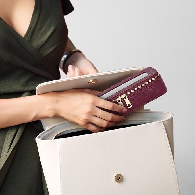 Pinkmik Makeup Brush Bag Slim Clear Makeup Bag Transparent Travel Cosmetic Case & Toiletry Bag with Zipper Small Beatuy Makeup Bag Purse Organizer for Women (X/Burgundy, SLIM)