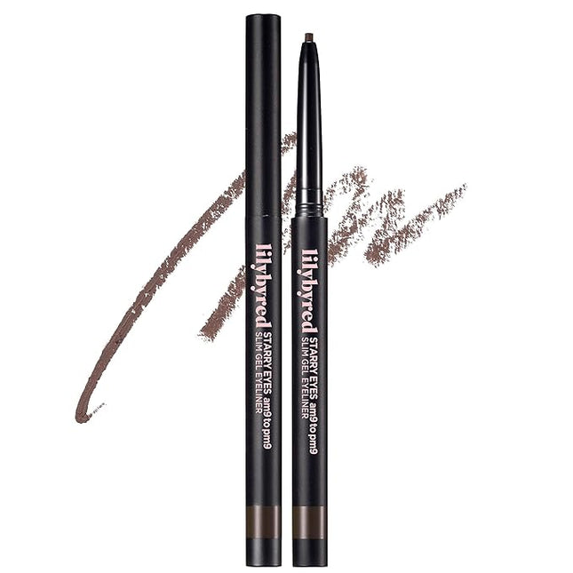 lilybyred Starry Eyes Am9 to Pm9 Slim Gel Eyeliner | Korean Ultra-Slim 2mm Gel Eyeliner, Intense Color Payoff, Creamy Formula, Easy Blending, Smudge-Proof, Long-Lasting, 0.004 oz. (02 Matt Brown)